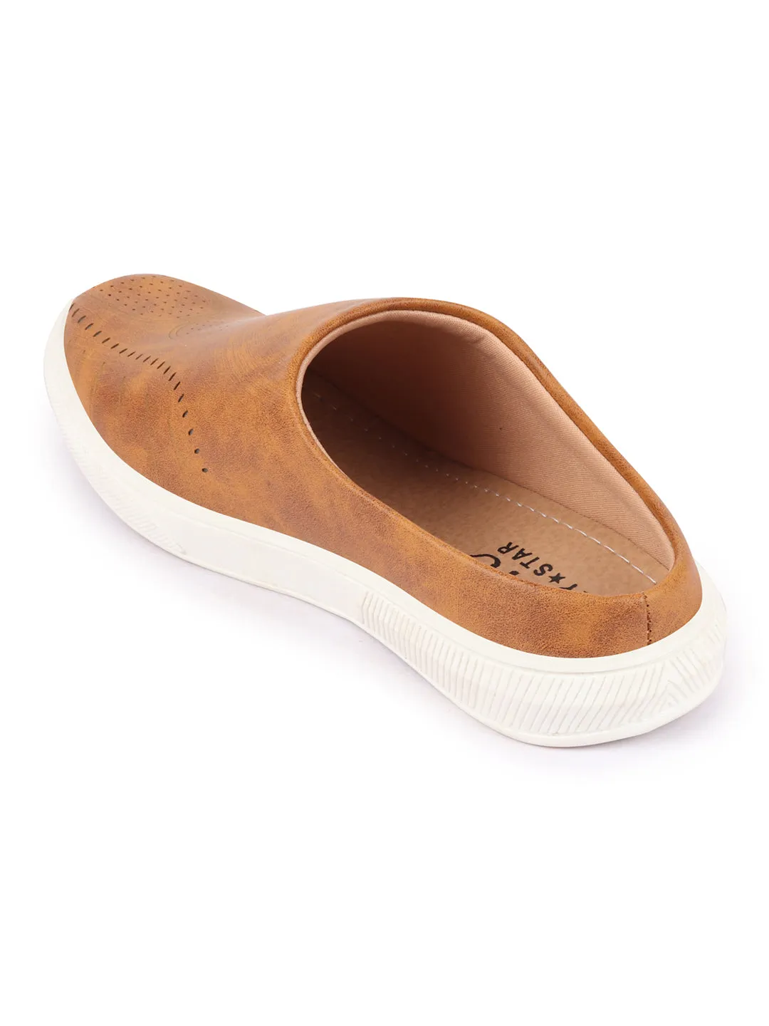 Men Tan Back Open Stylish Design Slip On Shoes