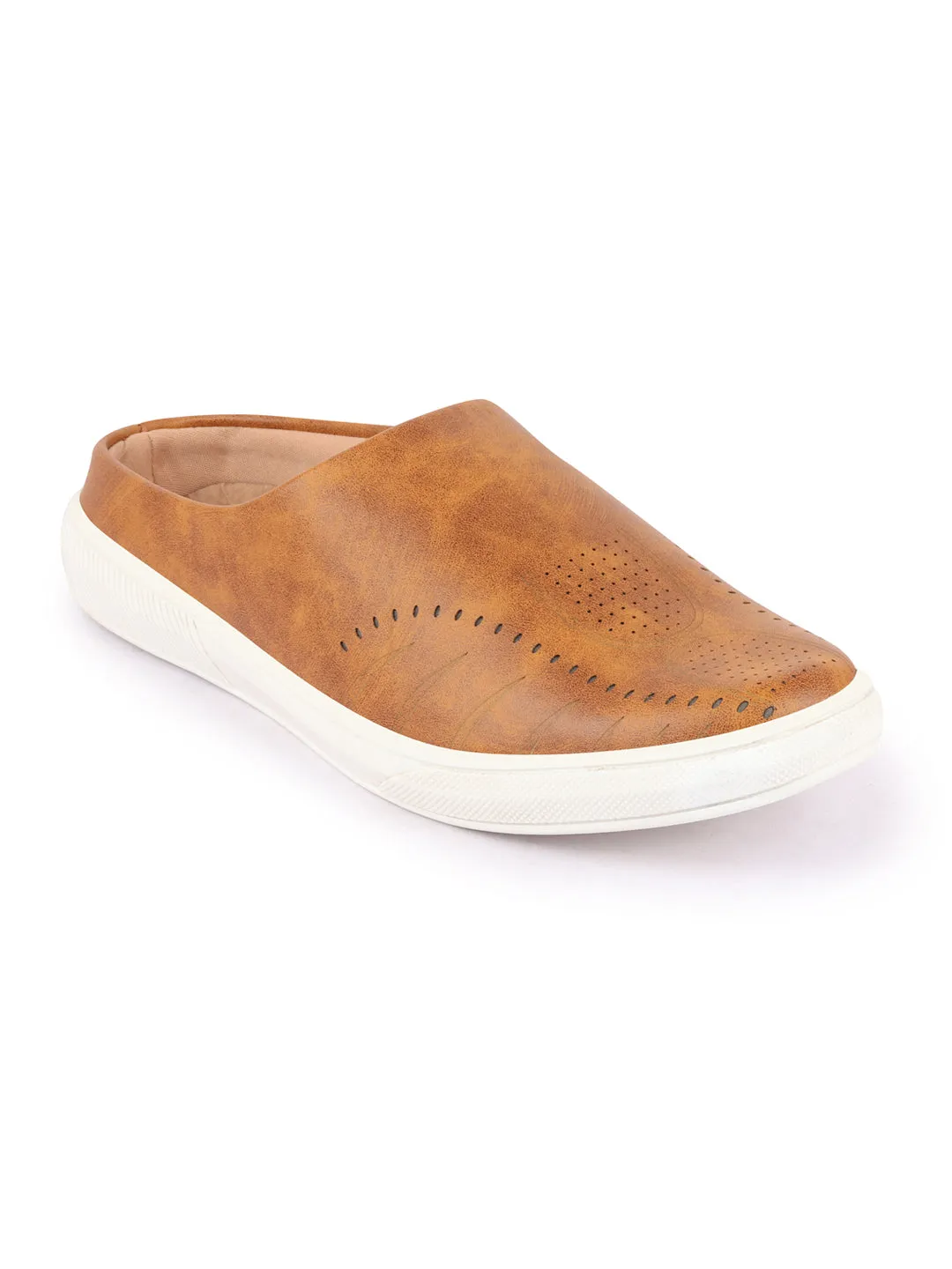 Men Tan Back Open Stylish Design Slip On Shoes