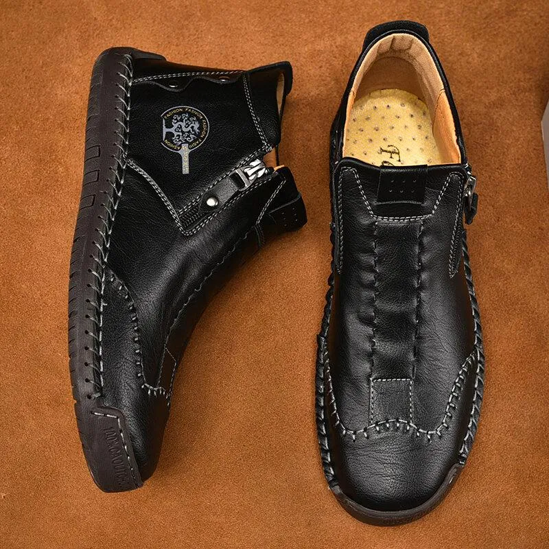 Men's stylish ankle boots handmade of microfiber leather with side zip Shoes