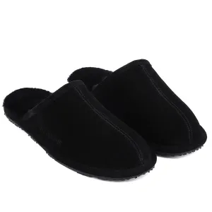 Mens Ven Dave Leather / Black Fur Slippers