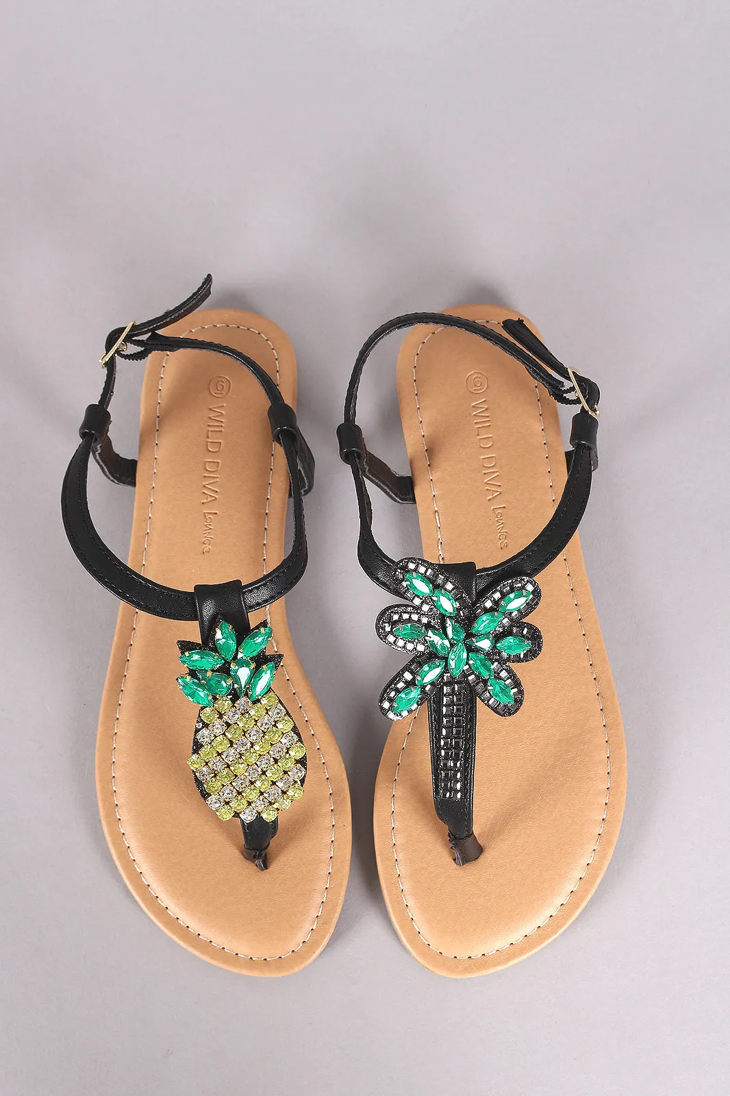 Mismatched Rhinestone-Embellished Thong Flat Sandal