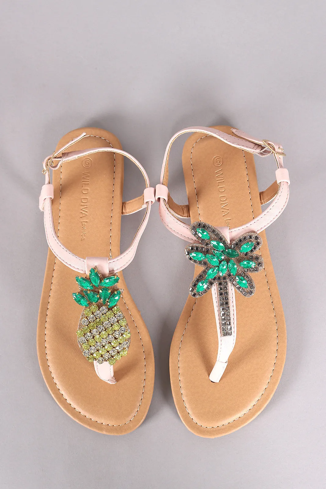 Mismatched Rhinestone-Embellished Thong Flat Sandal