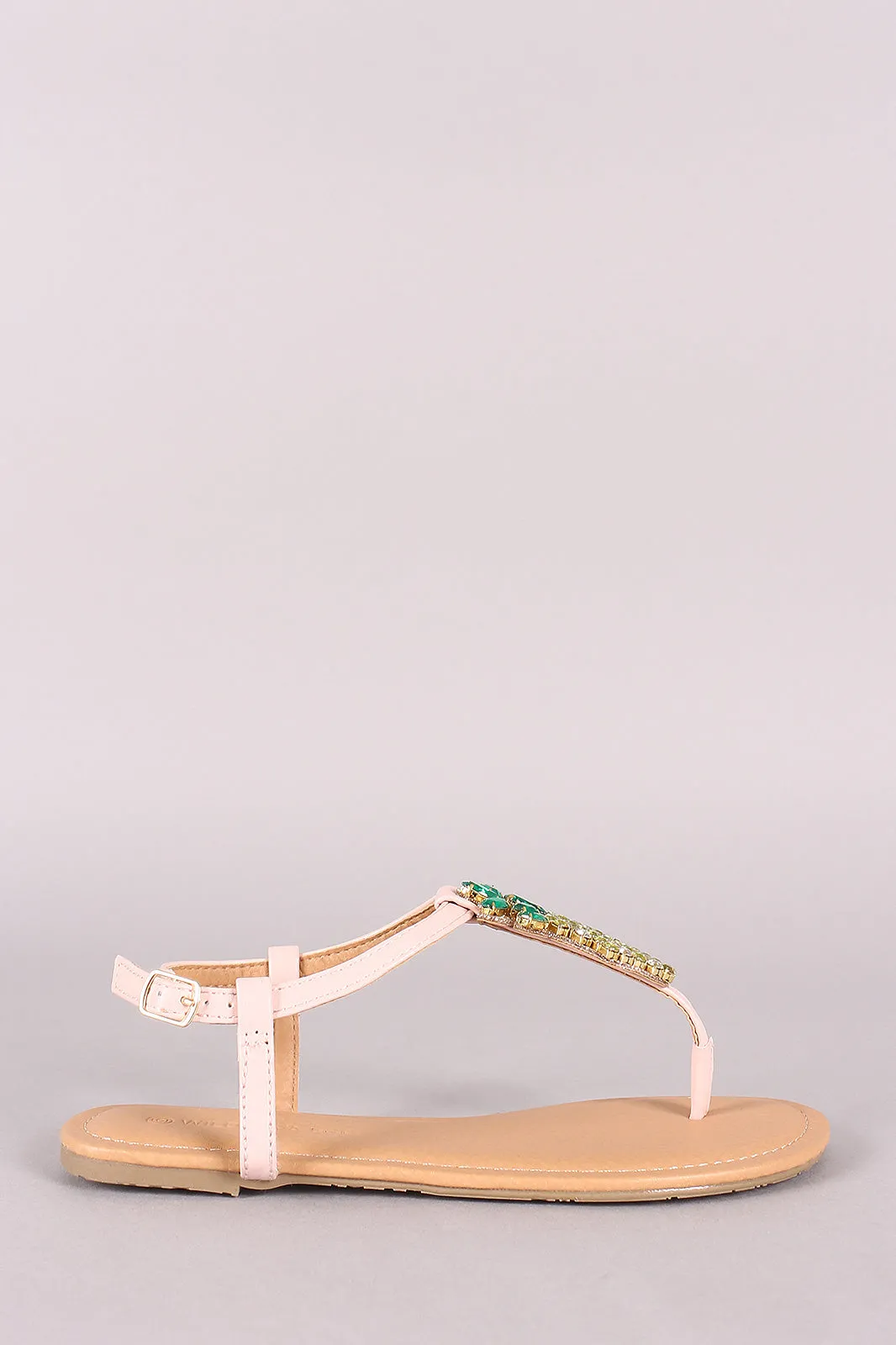 Mismatched Rhinestone-Embellished Thong Flat Sandal