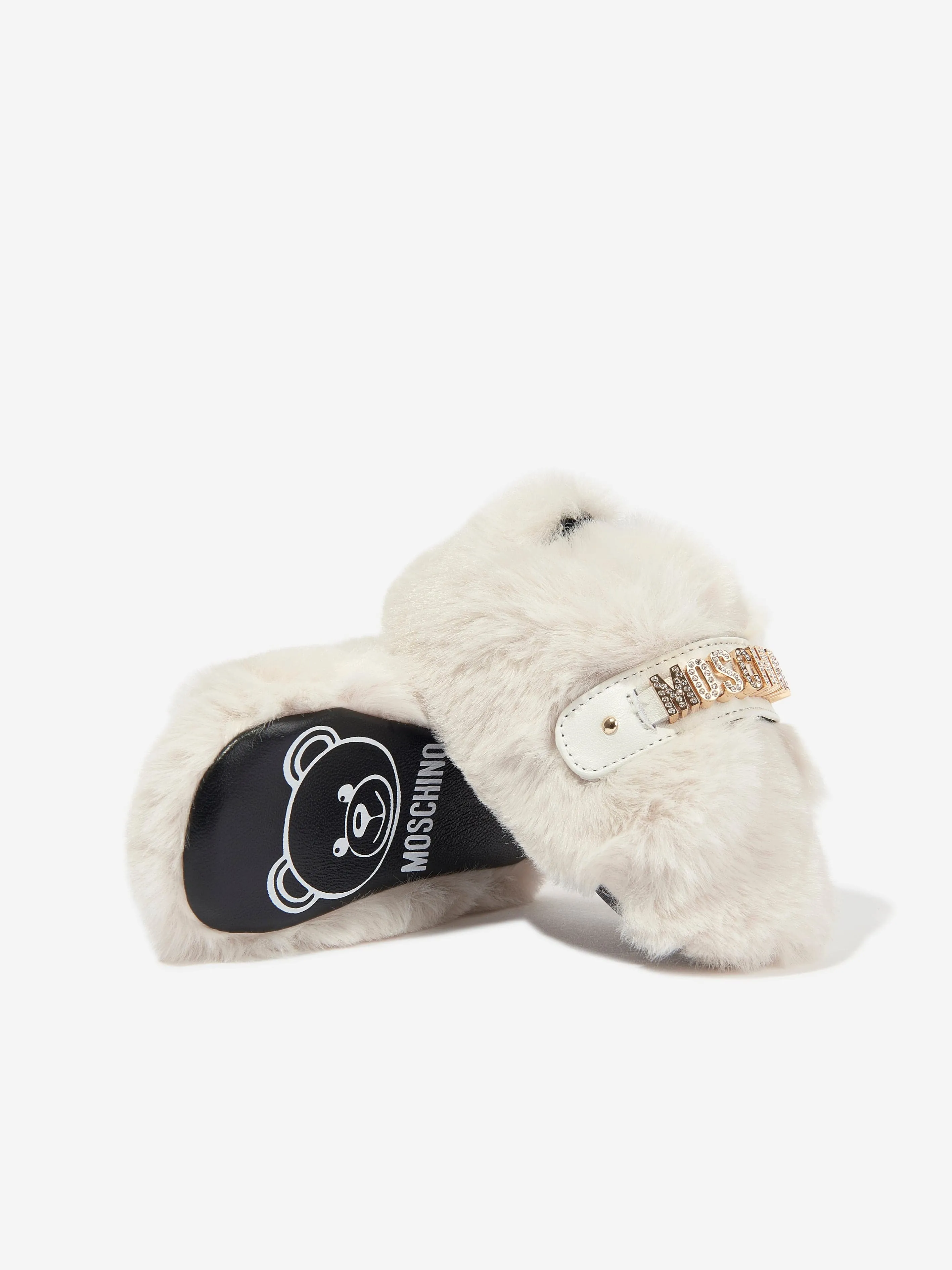 Moschino Baby Girls Furry Slippers in Ivory