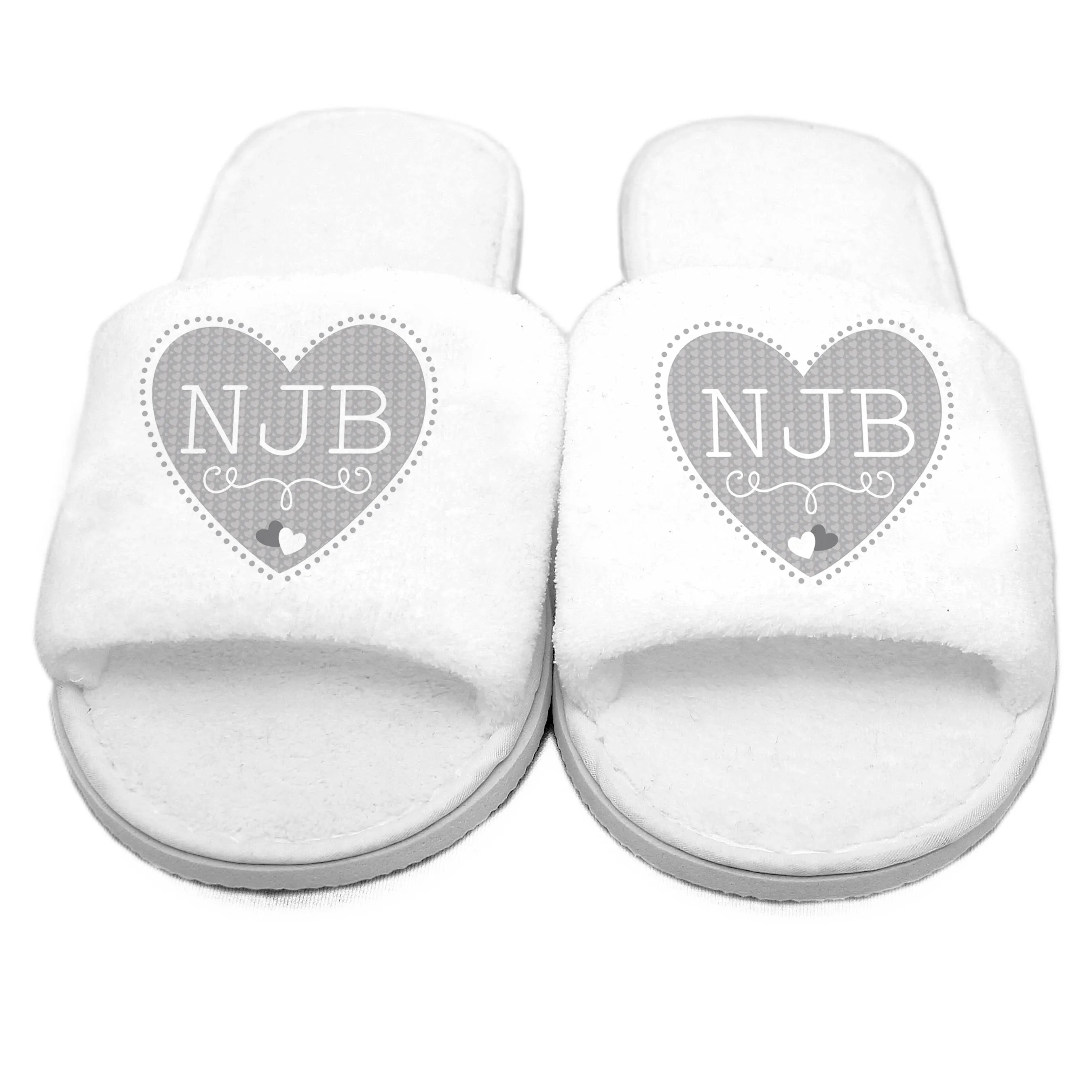 Personalised Grey Heart Initials Velour Slippers