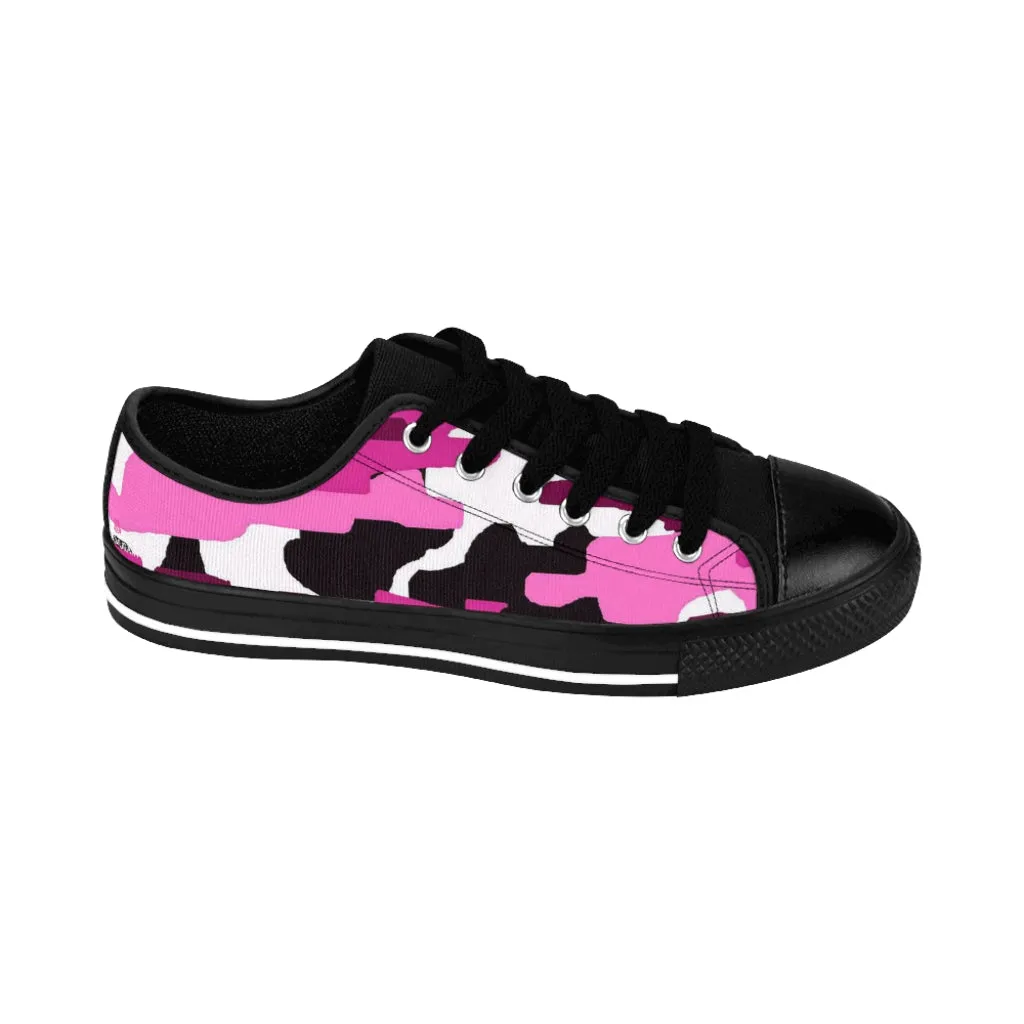 Pink Camo Print Women's Sneakers, Army Military Camouflage Printed Fashion Canvas Tennis Shoes