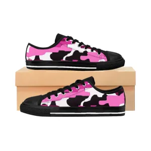 Pink Camo Print Women's Sneakers, Army Military Camouflage Printed Fashion Canvas Tennis Shoes