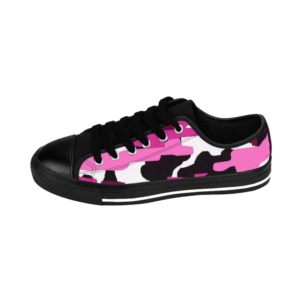 Pink Camo Print Women's Sneakers, Army Military Camouflage Printed Fashion Canvas Tennis Shoes