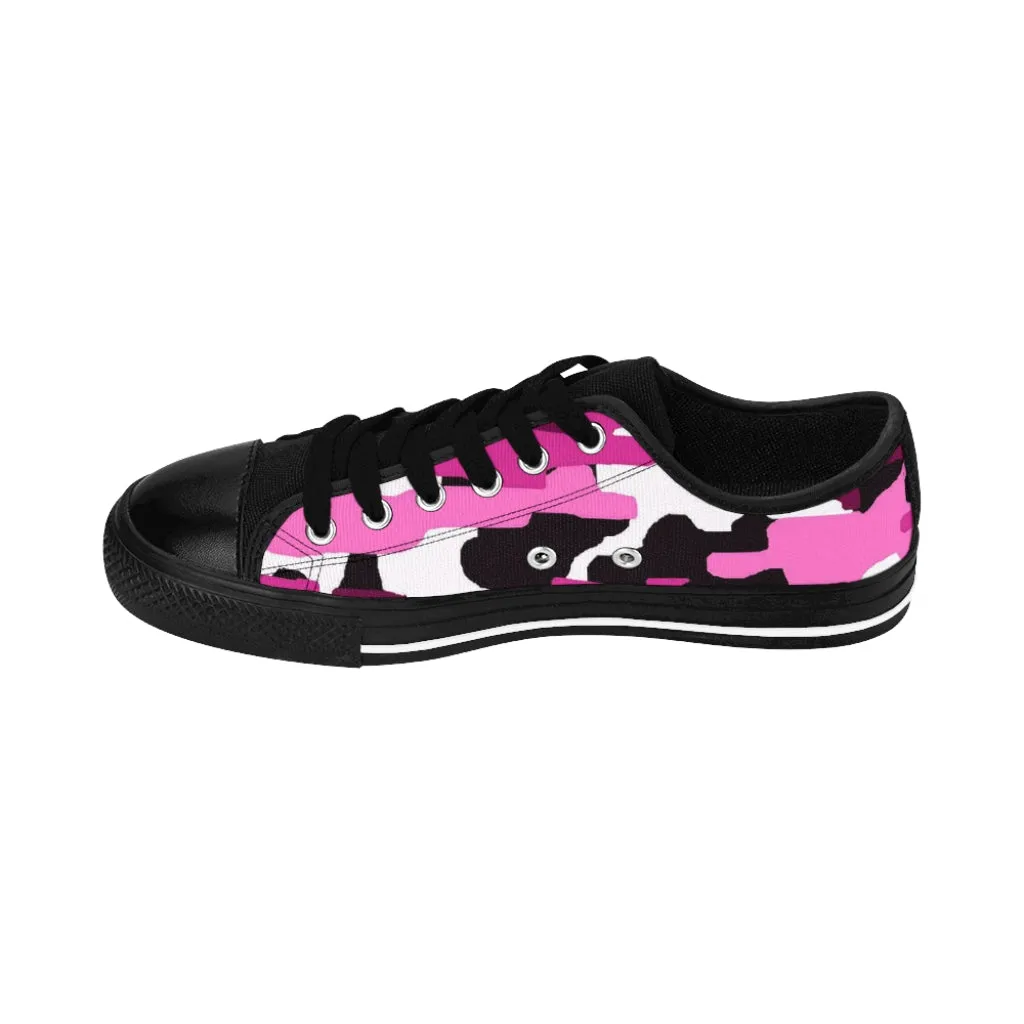 Pink Camo Print Women's Sneakers, Army Military Camouflage Printed Fashion Canvas Tennis Shoes