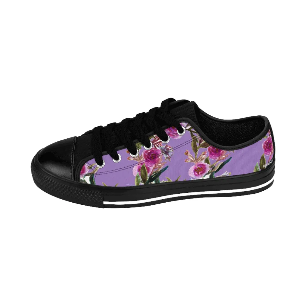 Purple Flower Rose Women's Sneakers, Floral Rose Print Best Tennis Casual Shoes For Women (US Size: 6-12)