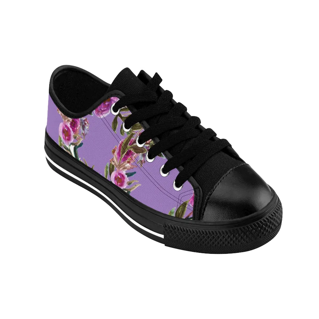 Purple Flower Rose Women's Sneakers, Floral Rose Print Best Tennis Casual Shoes For Women (US Size: 6-12)