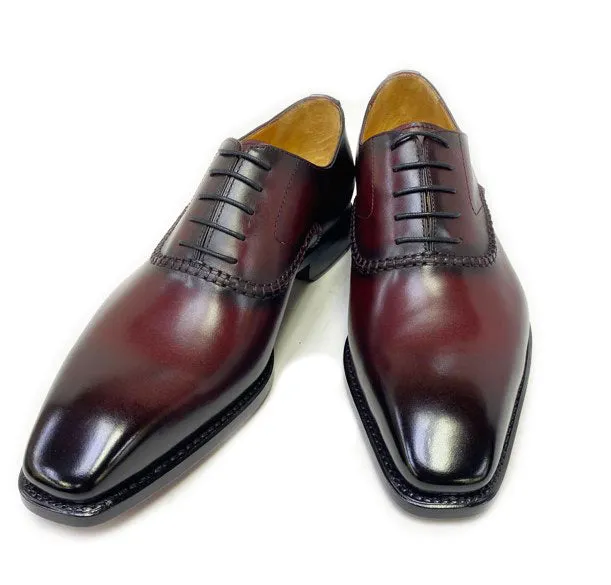 "Daniel" Burnished Calfskin Lace-Up Oxford Burgundy