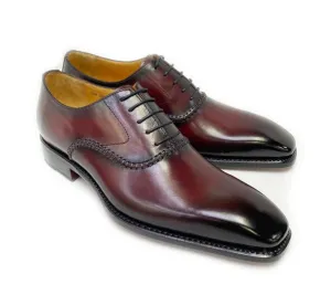 "Daniel" Burnished Calfskin Lace-Up Oxford Burgundy