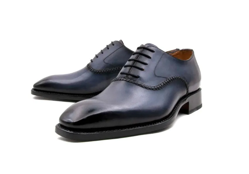 "Daniel" Burnished Calfskin Lace-Up Oxford Grey