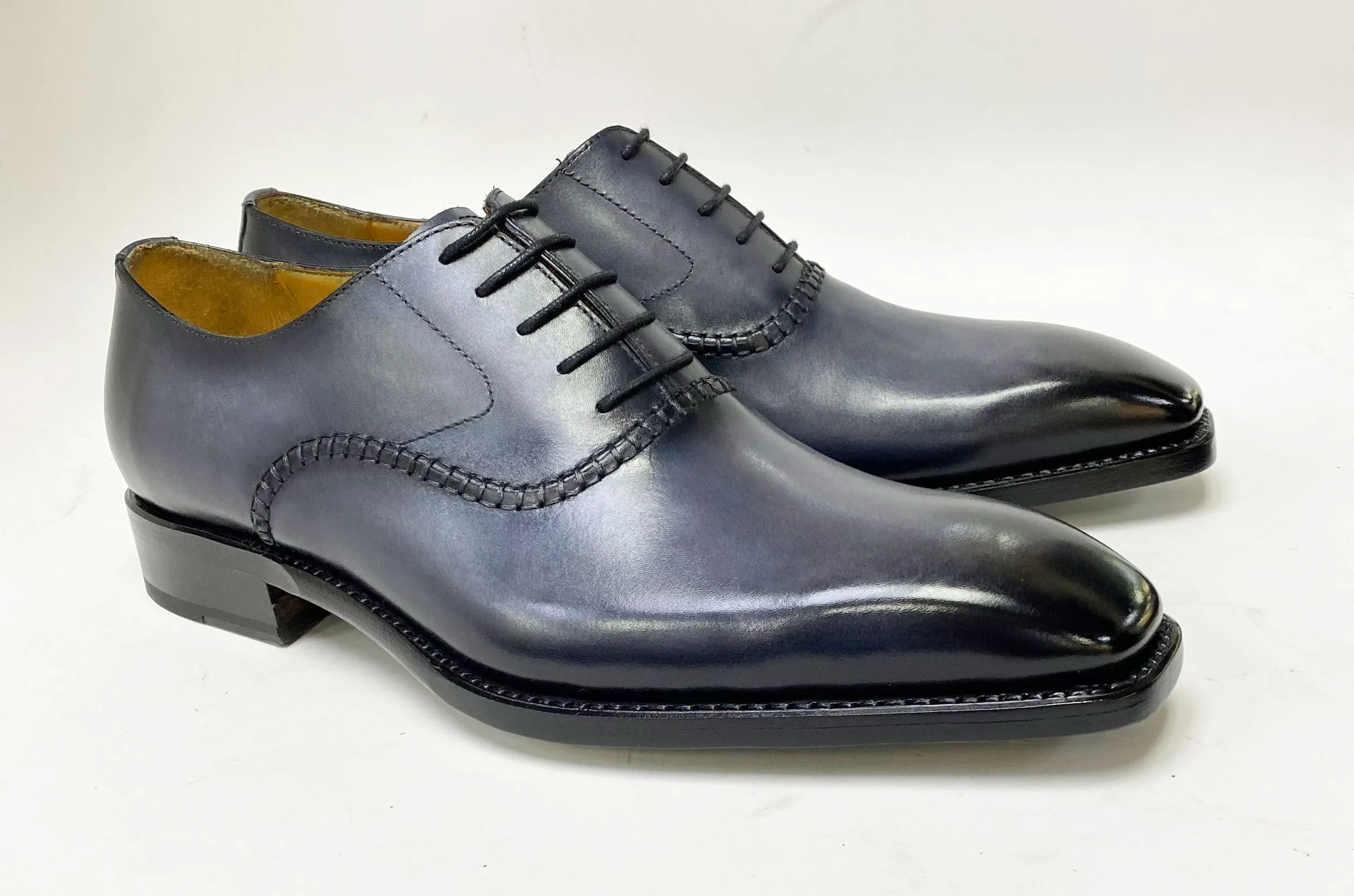 "Daniel" Burnished Calfskin Lace-Up Oxford Grey