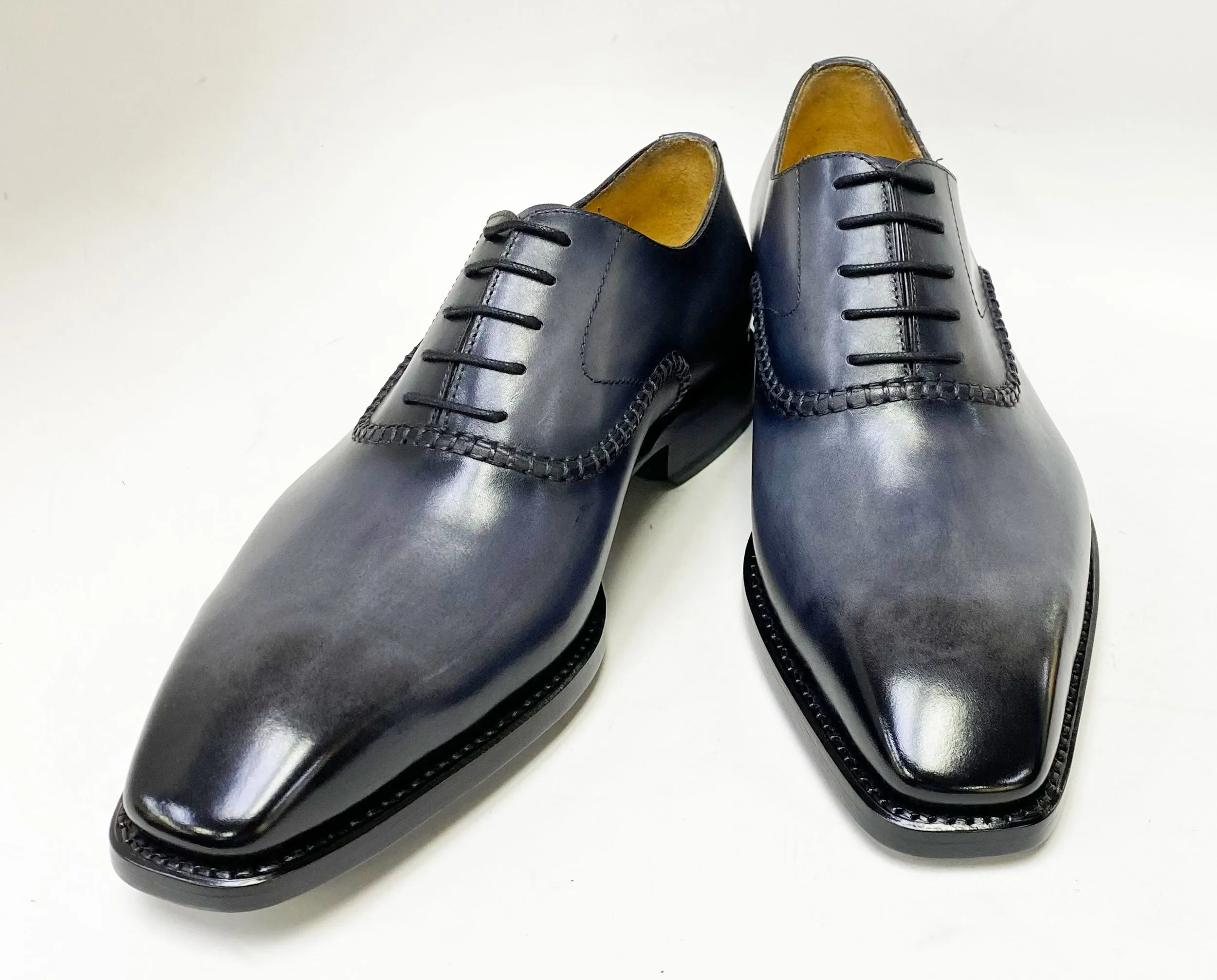 "Daniel" Burnished Calfskin Lace-Up Oxford Grey