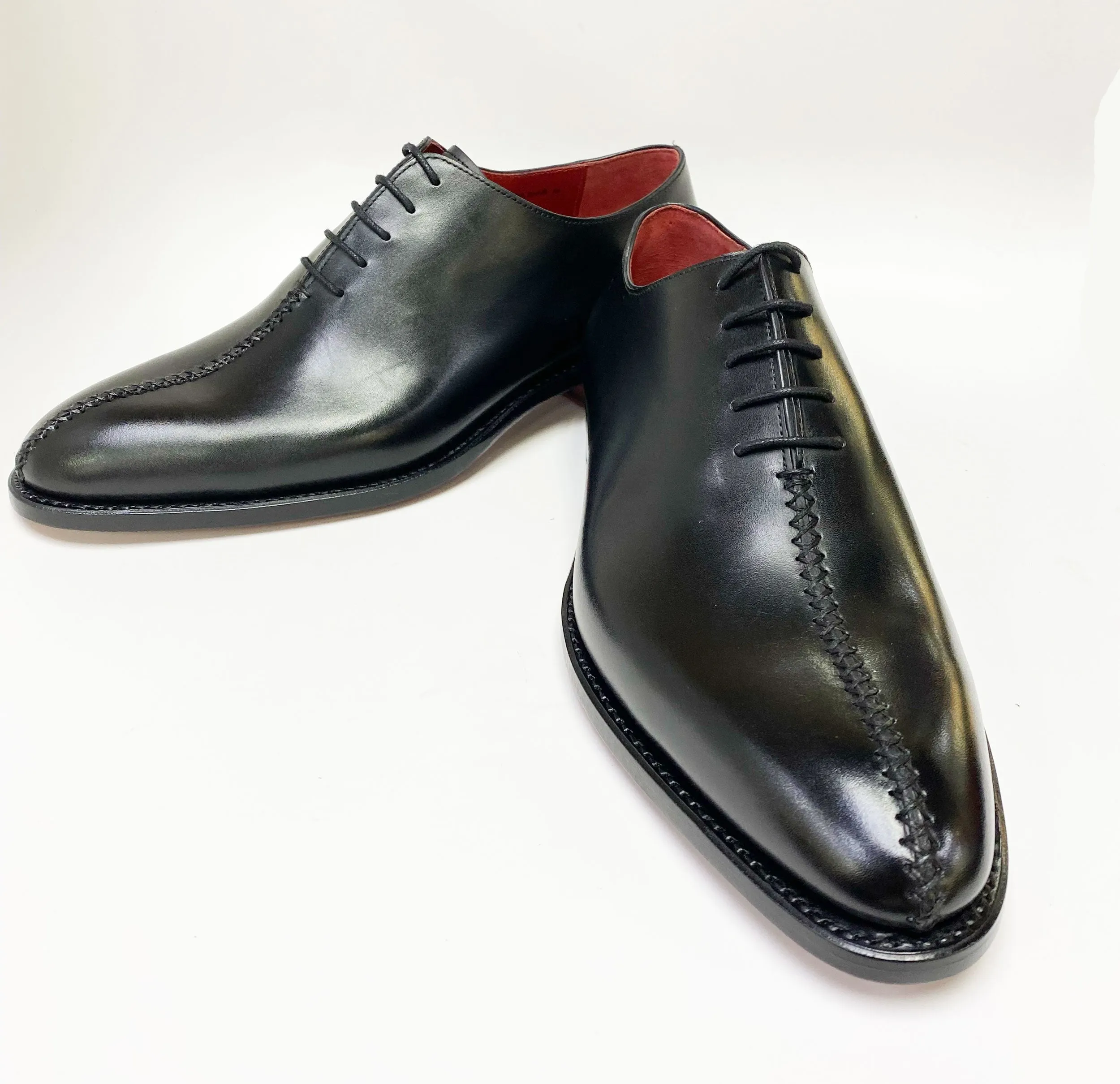 "Derrick" Burnished Calfskin Lace-Up Oxford Black