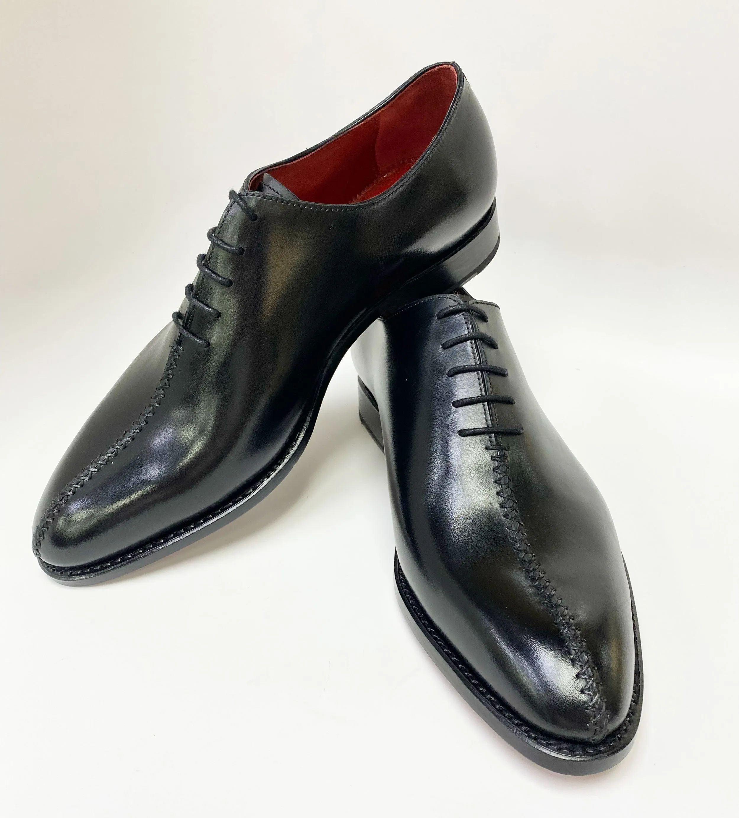 "Derrick" Burnished Calfskin Lace-Up Oxford Black