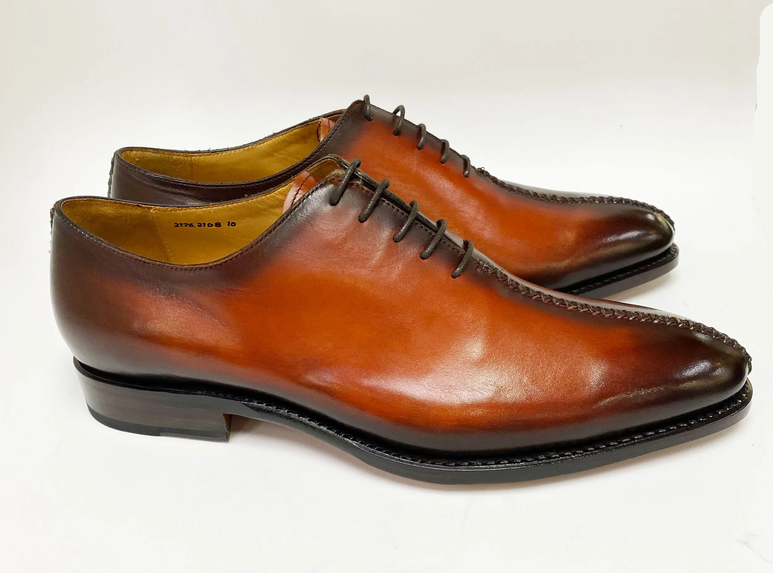 "Derrick" Burnished Calfskin Lace-Up Oxford Camel