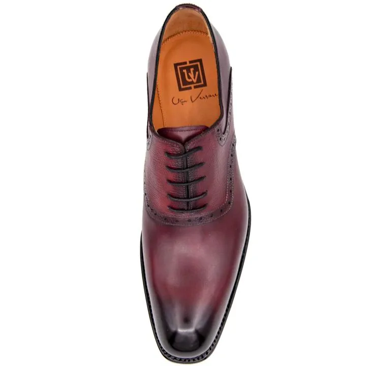 "Hudson" Burnished Calfskin Lace-Up Oxford Burgundy