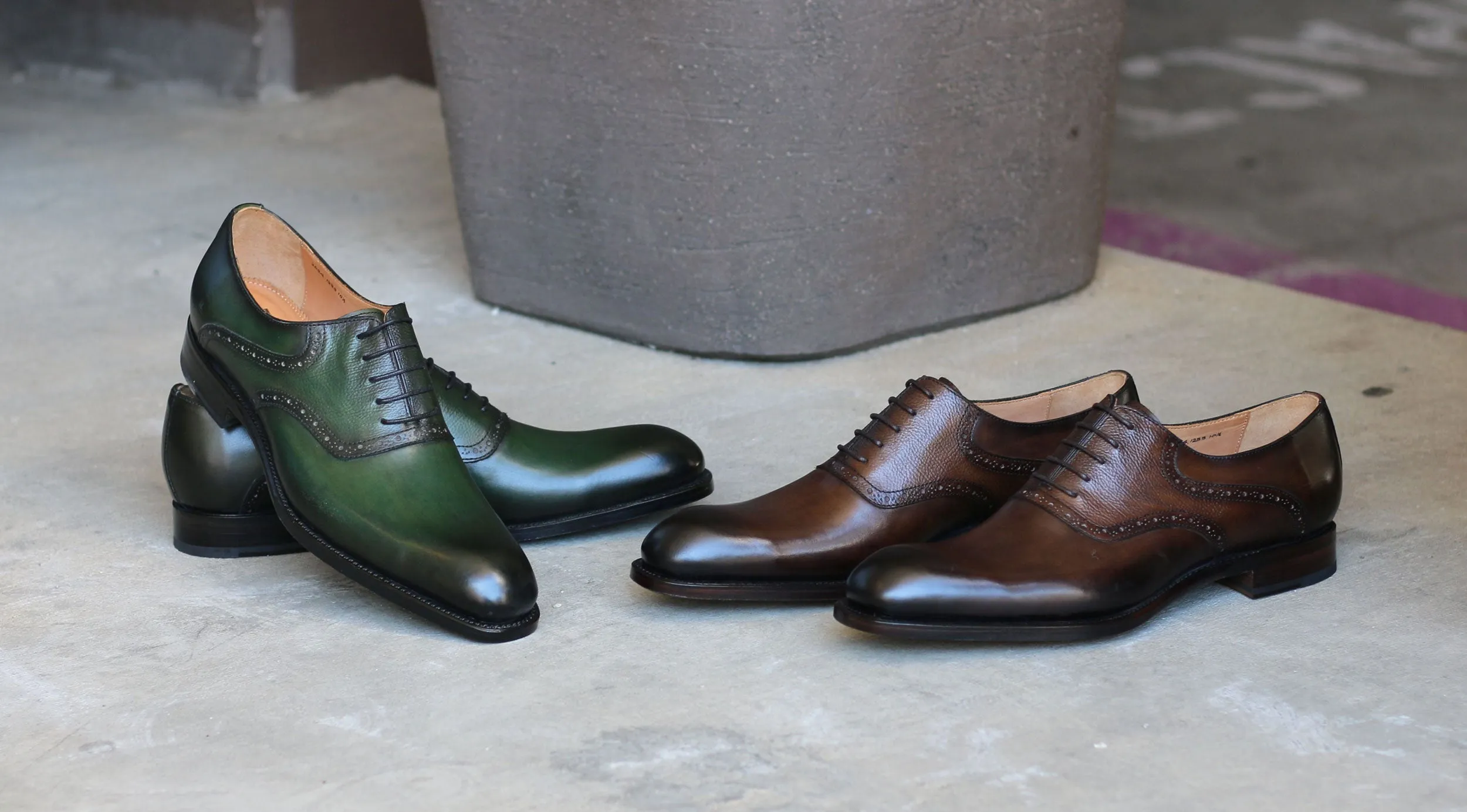 "Hudson" Burnished Calfskin Lace-Up Oxford Green