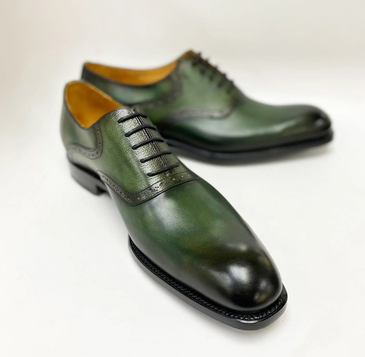 "Hudson" Burnished Calfskin Lace-Up Oxford Green