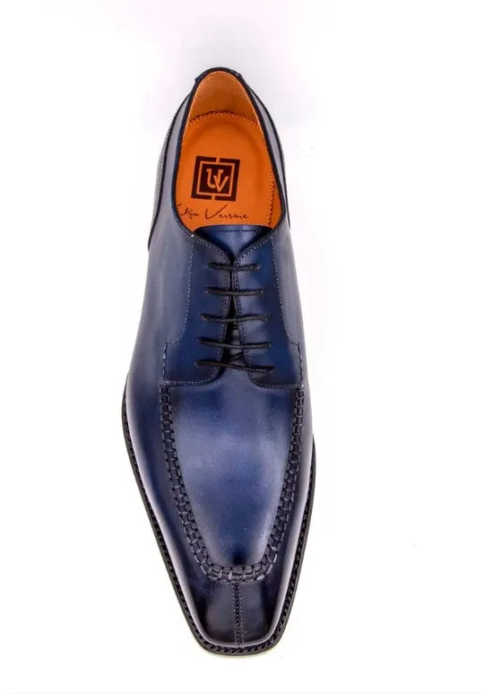 "Norman" Burnished Calfskin Lace-Up Split-Toe Oxford Navy