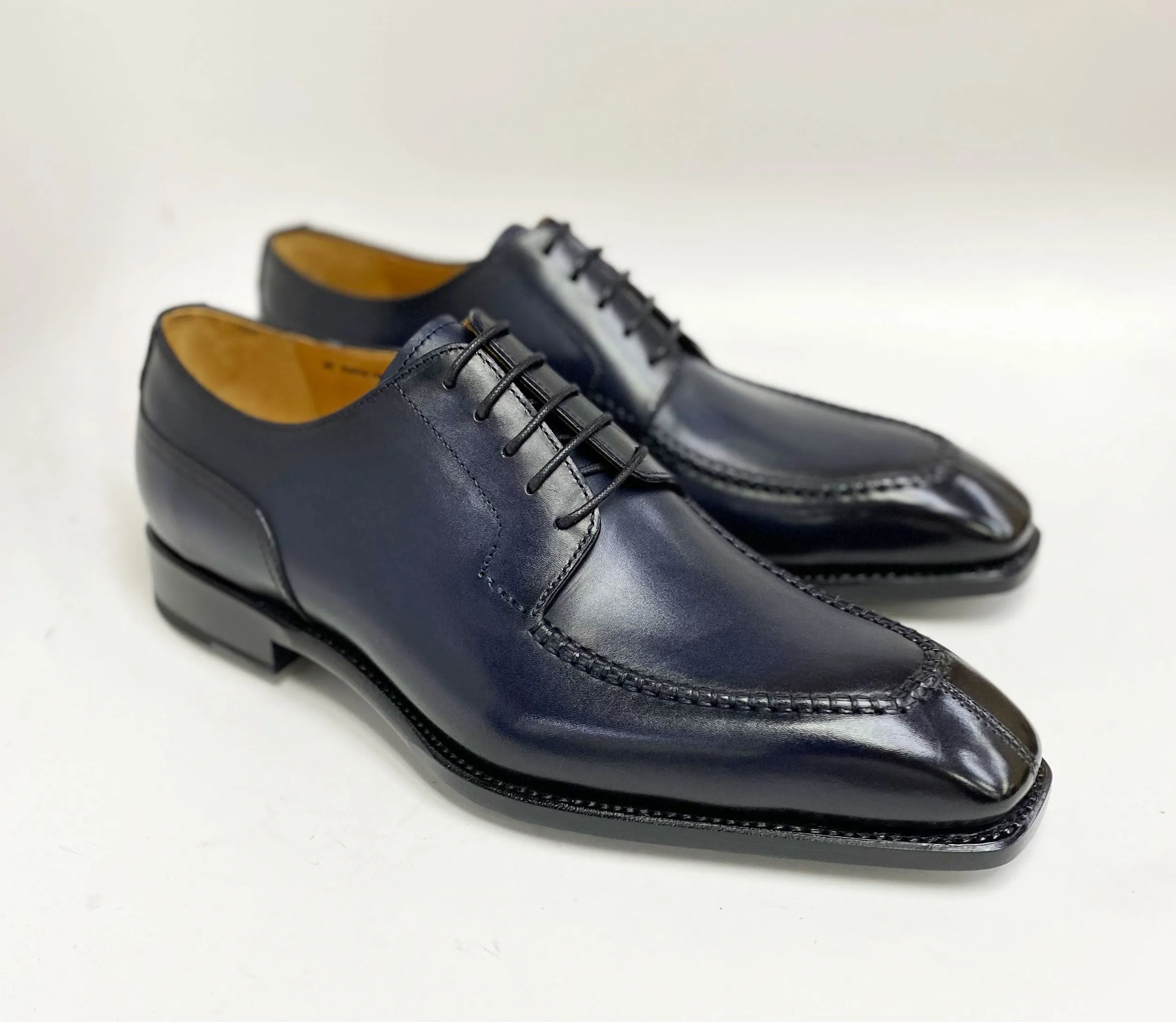 "Norman" Burnished Calfskin Lace-Up Split-Toe Oxford Navy