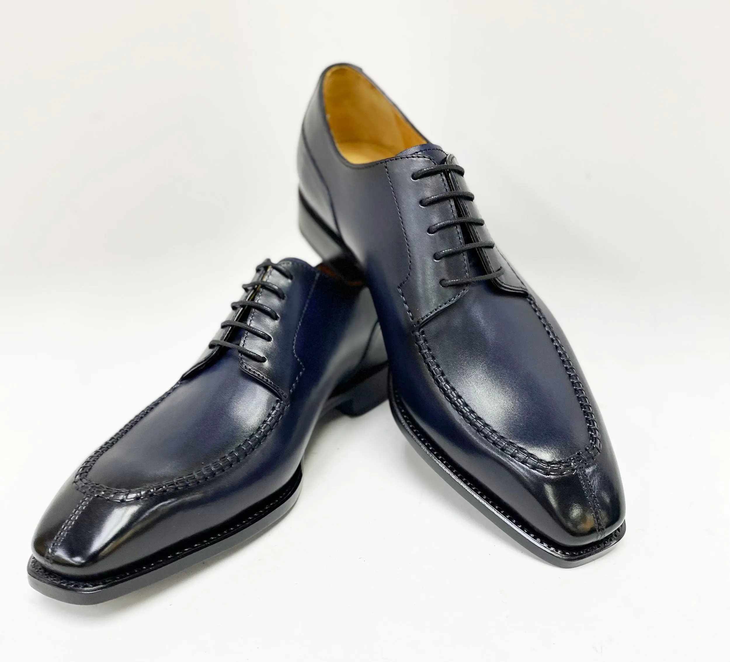 "Norman" Burnished Calfskin Lace-Up Split-Toe Oxford Navy