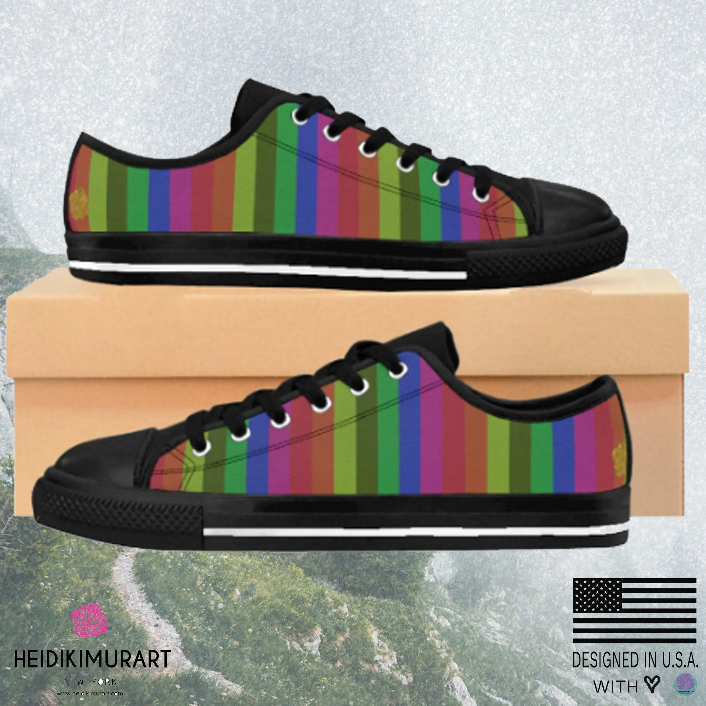 Rainbow Stripe Men's Sneakers, Low Top Sneakers Running Shoes For Men (US Size: 6-14)