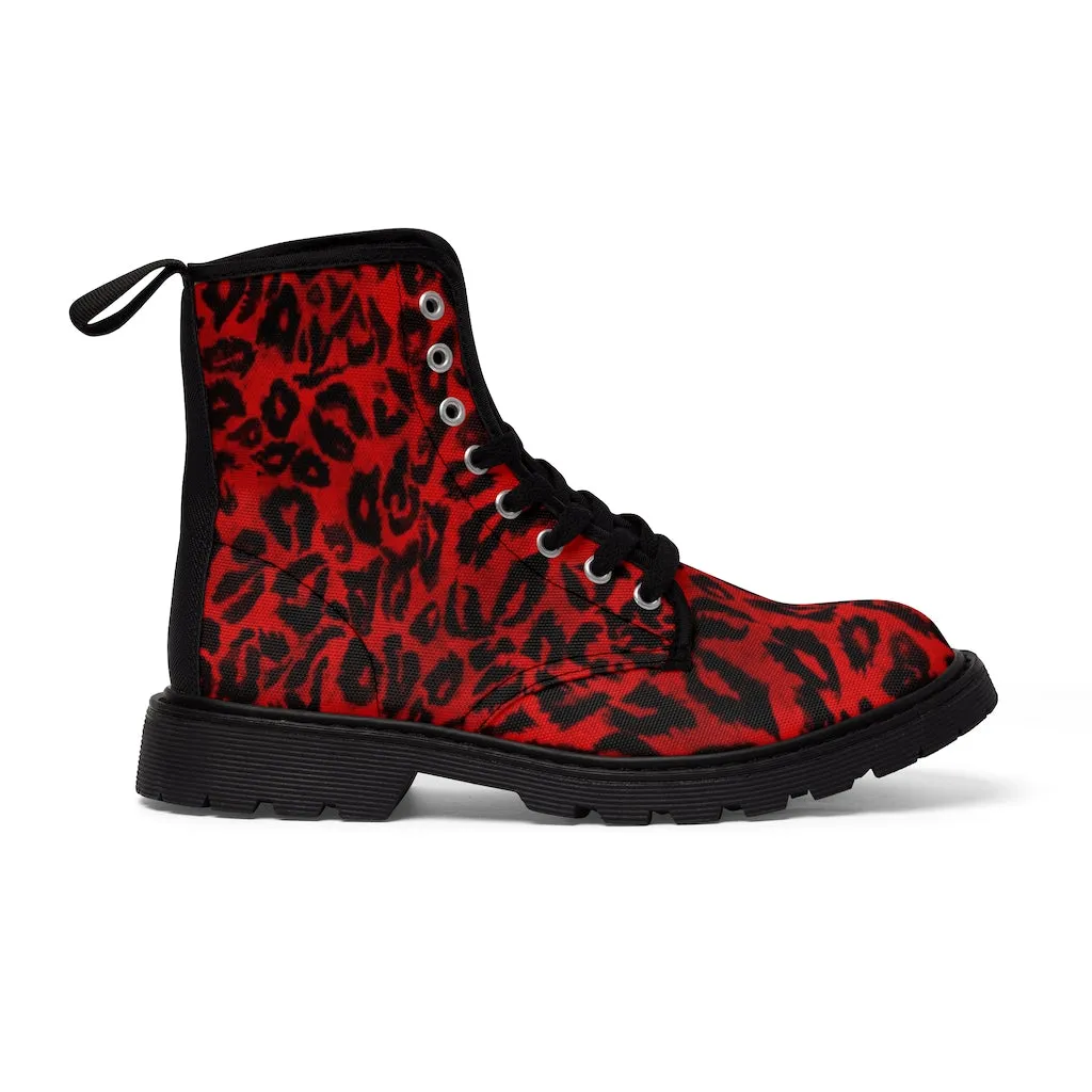 Red Leopard Men's Boots, Best Animal Print Hiking Winter Boots Laced Up Shoes For Men (US Size: 7-10.5)