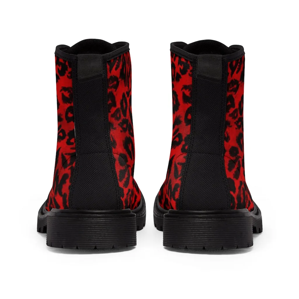 Red Leopard Men's Boots, Best Animal Print Hiking Winter Boots Laced Up Shoes For Men (US Size: 7-10.5)