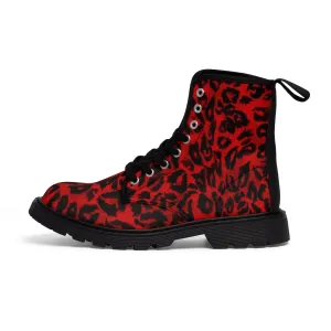 Red Leopard Men's Boots, Best Animal Print Hiking Winter Boots Laced Up Shoes For Men (US Size: 7-10.5)