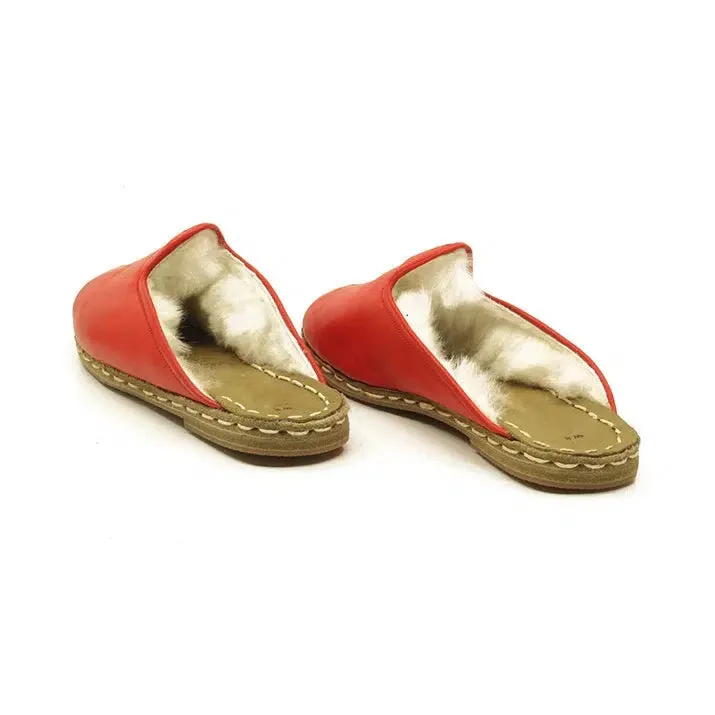 Sheepskin Furry Red Men's Slippers