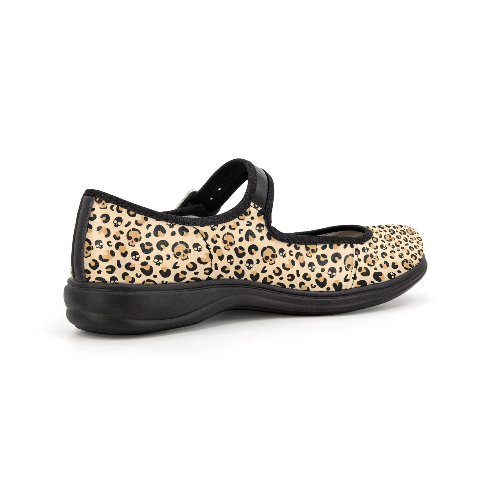 Skull Leopard Print Satin Women's Mary Janes