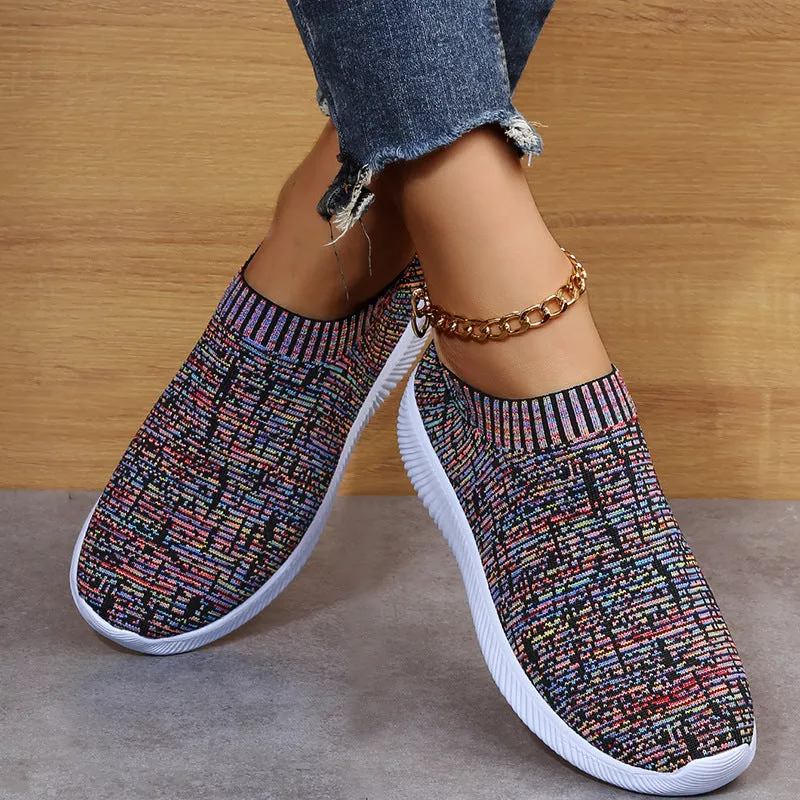 Stripe Knit Sock Shoes Flats Sneakers Running Walking Loafers