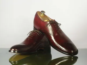 Stylish Handmade Men's Burgundy Wing Tip Brogue Leather Lace Up Shoes, Men Designer Dress Shoes