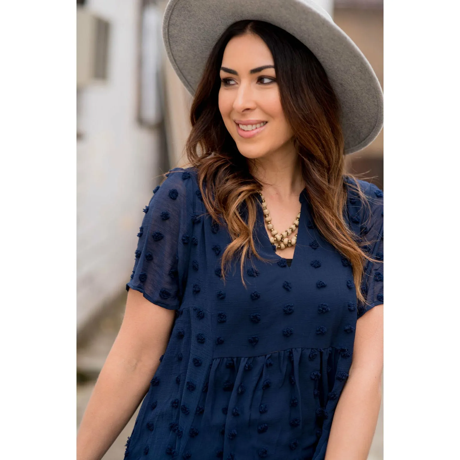 Tiered Textured Dot Pocket Dress