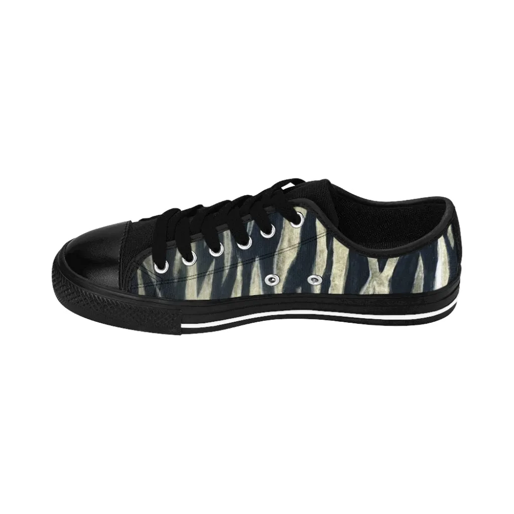 Tiger Striped Women's Sneakers, Light Yellow Animal Print Low Top Tennis Shoes For Ladies