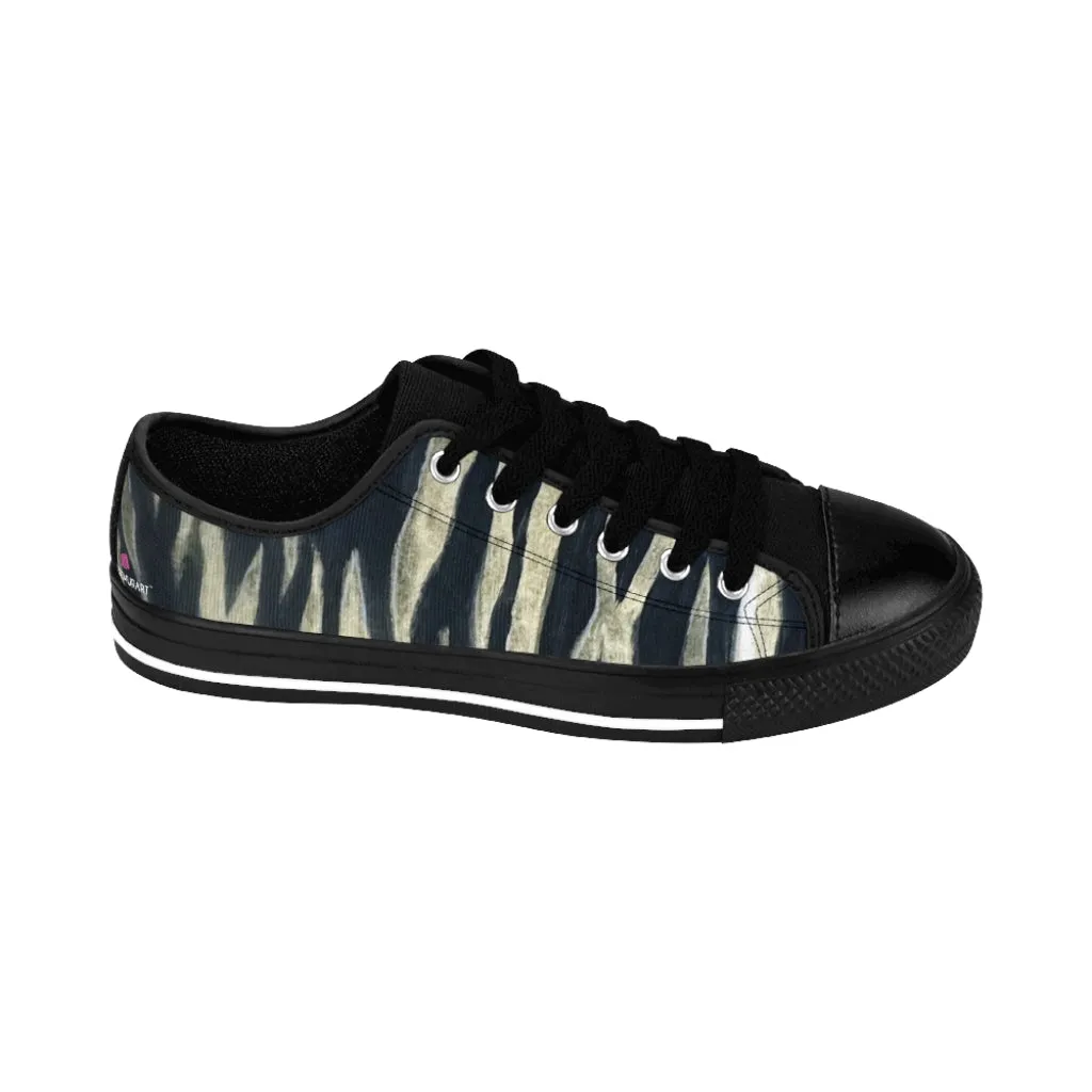 Tiger Striped Women's Sneakers, Light Yellow Animal Print Low Top Tennis Shoes For Ladies