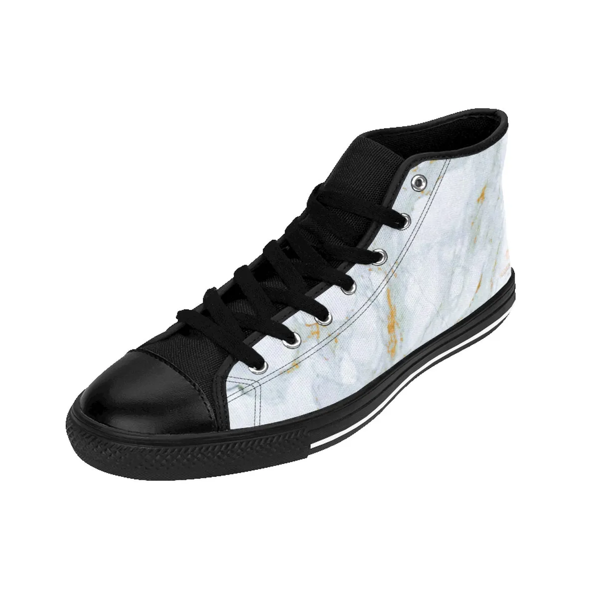 White Marbled Men's High Tops, White Gray Marble Abstract Print Premium Quality Men's High-Top Fashion Sneakers (US Size 6-14)