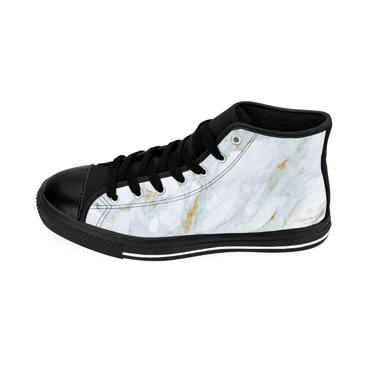 White Marbled Men's High Tops, White Gray Marble Abstract Print Premium Quality Men's High-Top Fashion Sneakers (US Size 6-14)