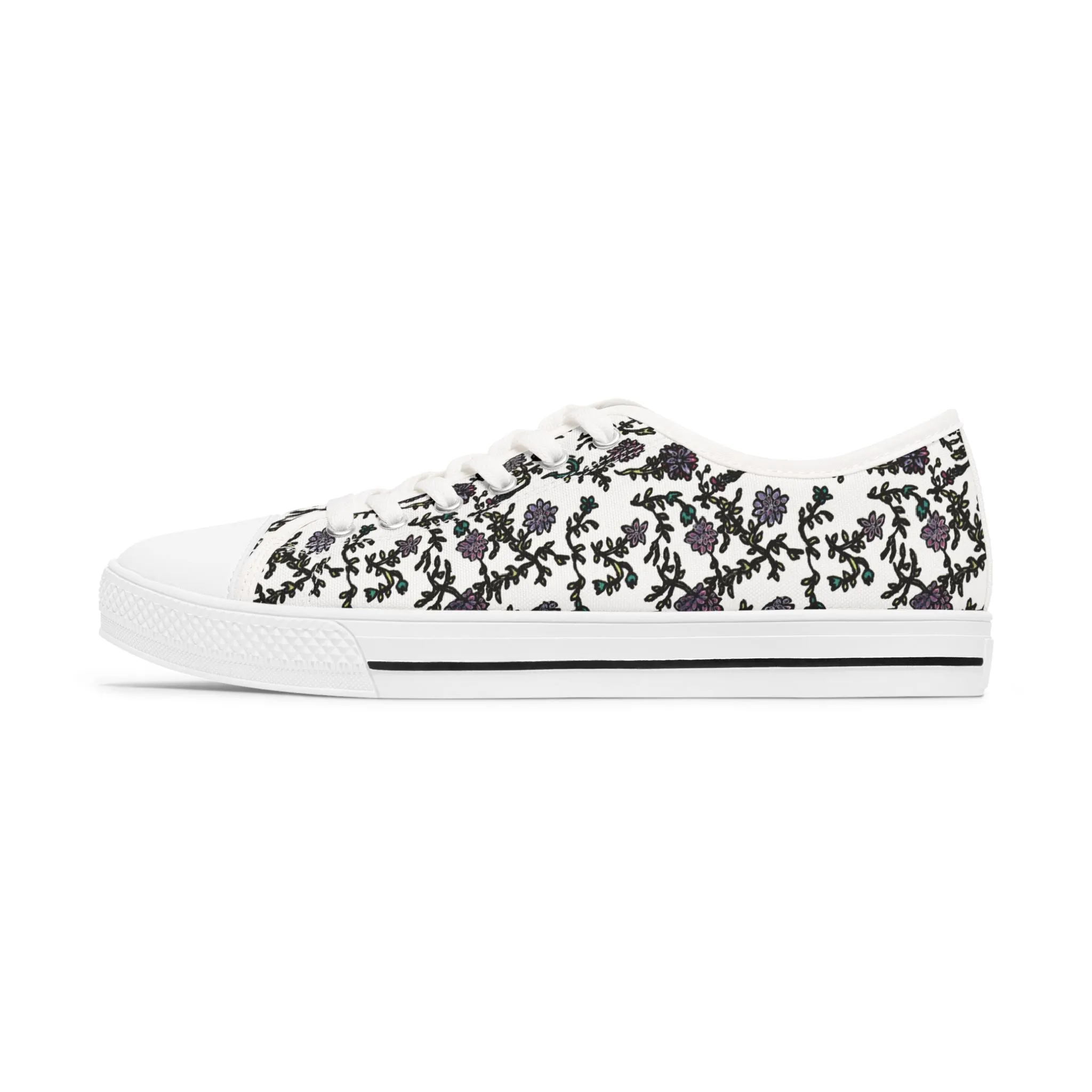 White Purple Floral Women's Sneakers, Floral Print Best Women's Low Top Canvas Sneakers (US Size: 5.5-12)