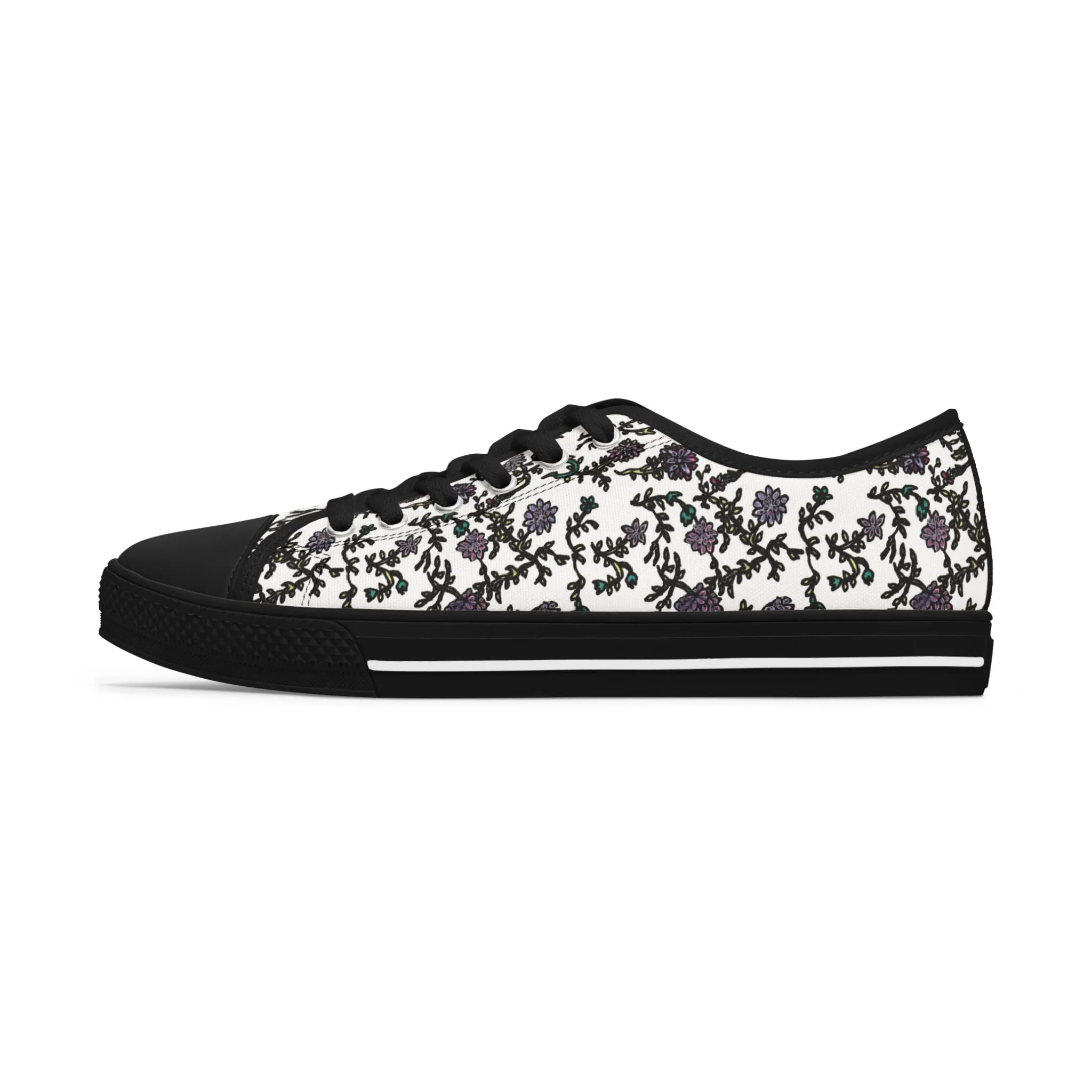 White Purple Floral Women's Sneakers, Floral Print Best Women's Low Top Canvas Sneakers (US Size: 5.5-12)