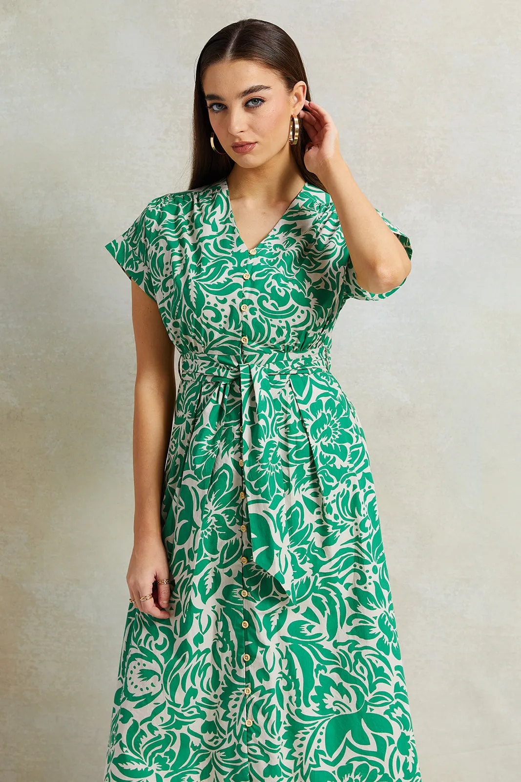 Women Green Printed Poplin Dress