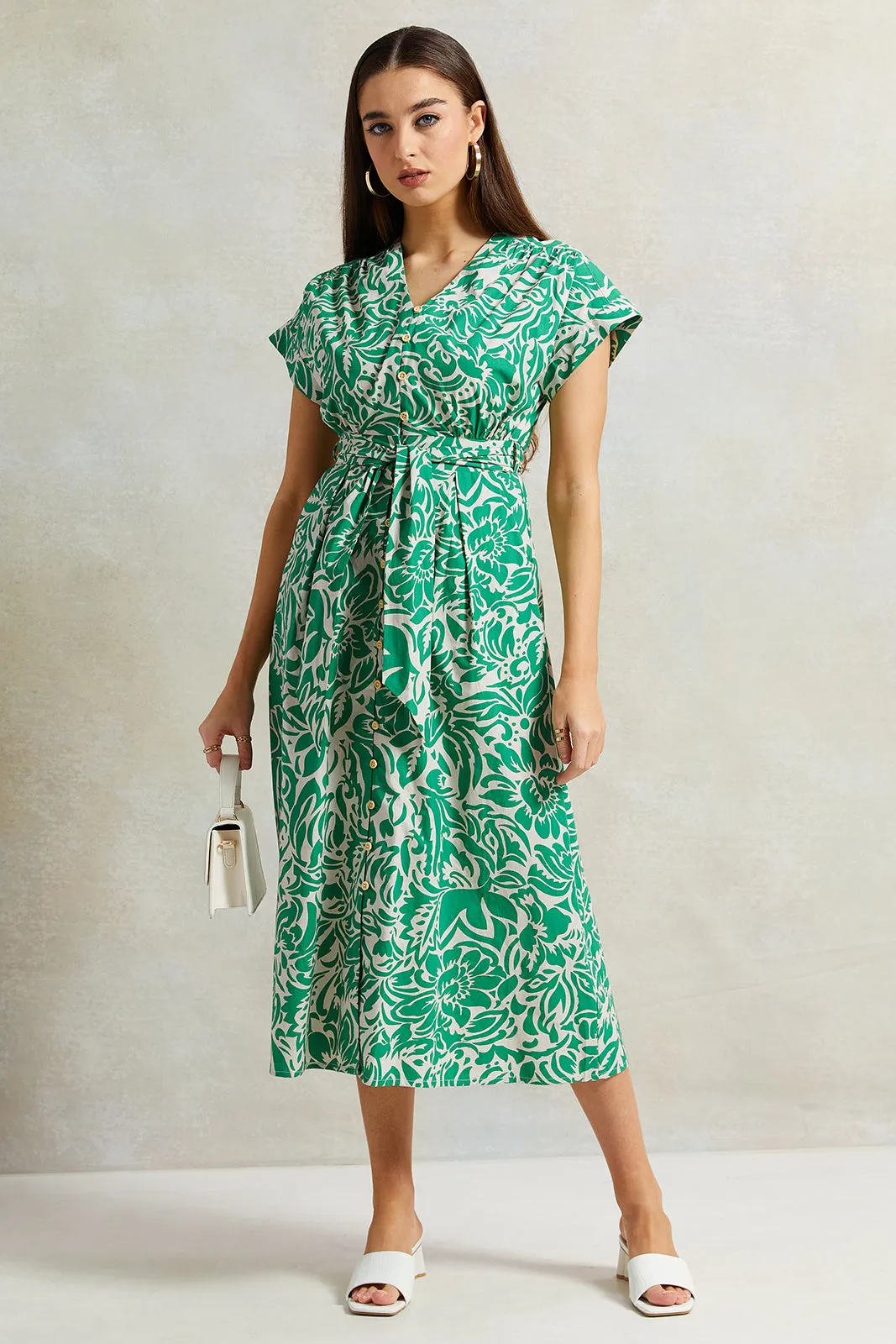 Women Green Printed Poplin Dress