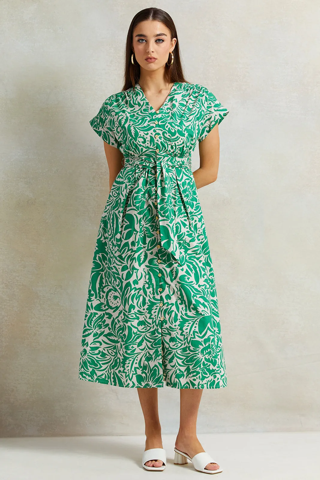 Women Green Printed Poplin Dress