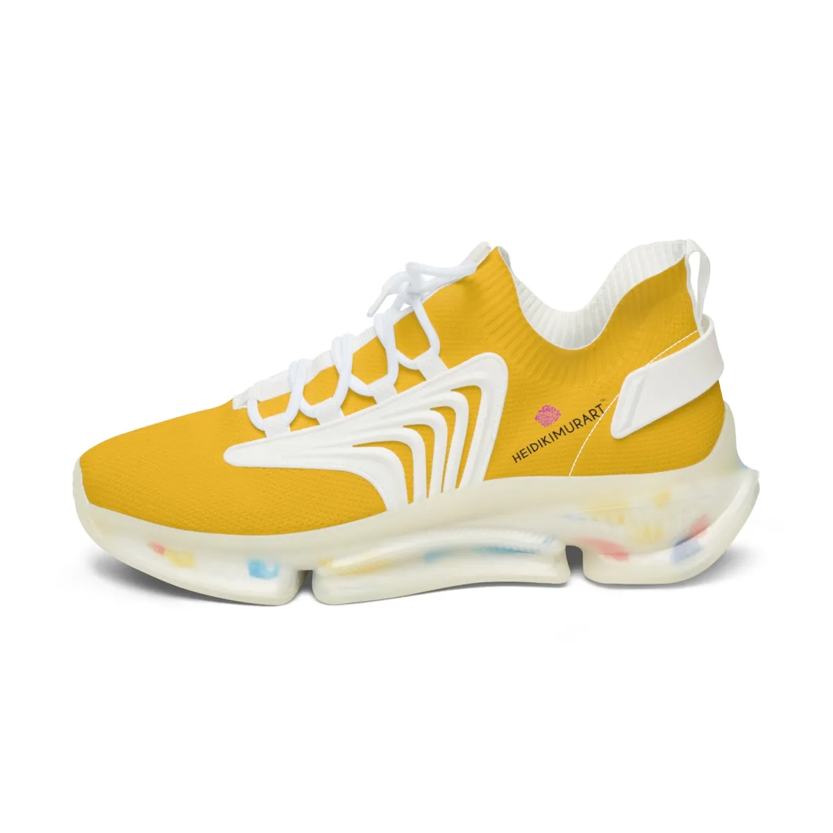 Women's Yellow Mesh Sneakers, Solid Yellow Color Mesh Sneakers For Women (US Size: 5.5-12)