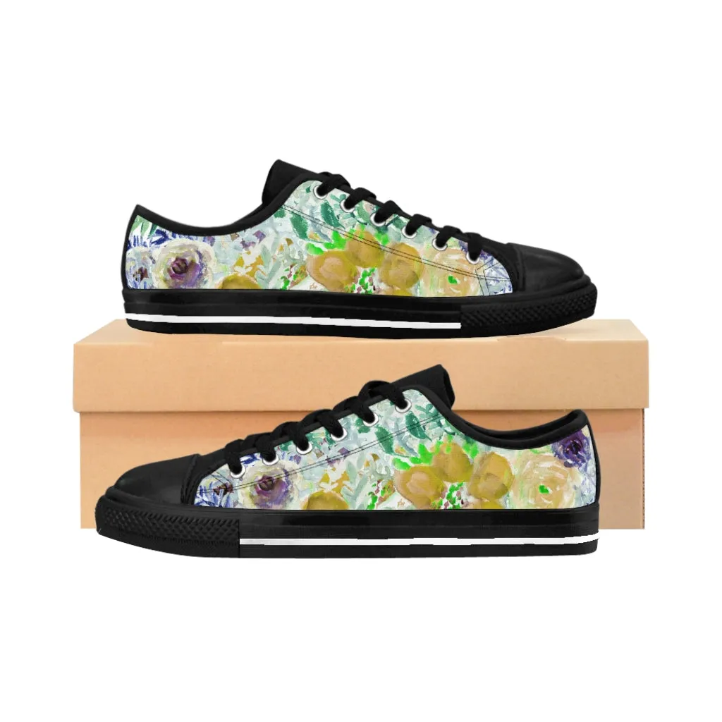 Yellow Floral Men's Sneakers, Garden Flower Print Low Top Best Fashion Sneakers For Men