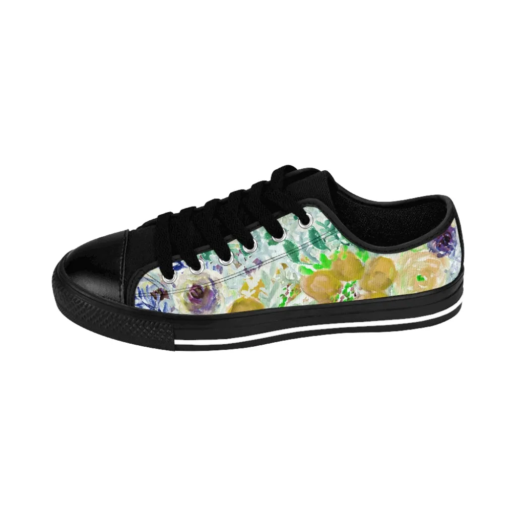 Yellow Floral Men's Sneakers, Garden Flower Print Low Top Best Fashion Sneakers For Men